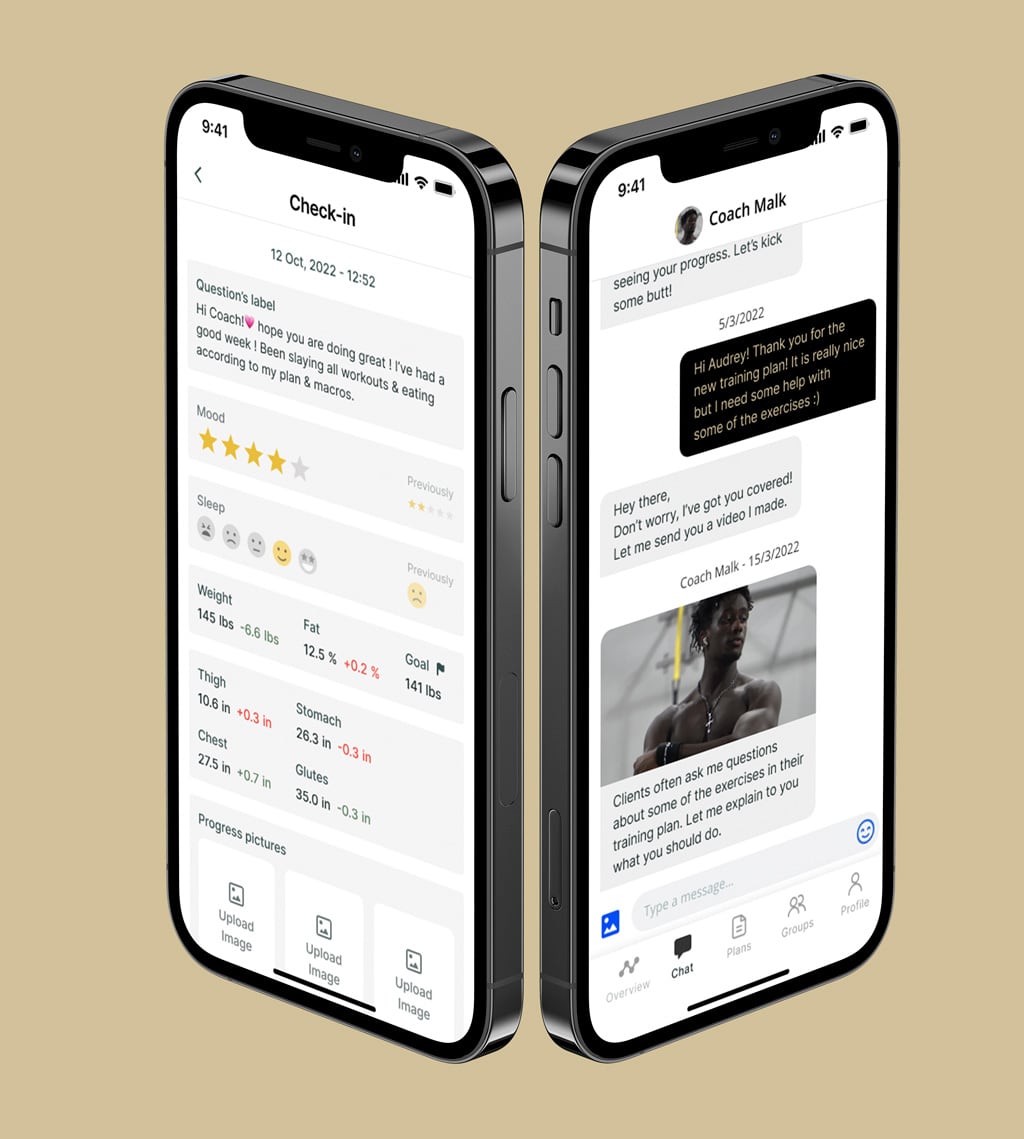 A mockup of the coaching app showcasing the features.