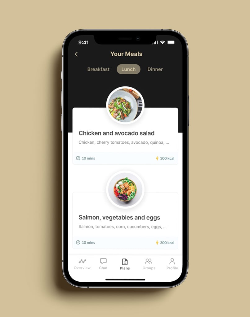 A mockup of the coaching app showcasing the different features.